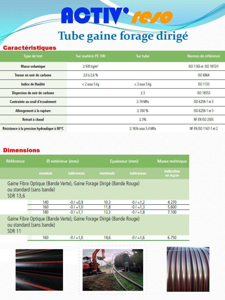 ACTIV'reso - Electricité - Tube gaine forage dirigé PE100 : caractéristiques