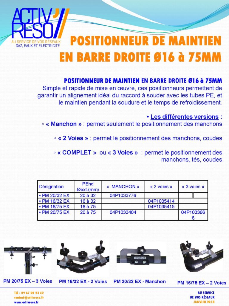 Positionneur de maintien de barre droite du Ø16 - 75mm - activreso