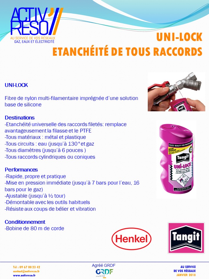 etancheite de tous raccords UniLock - activreso