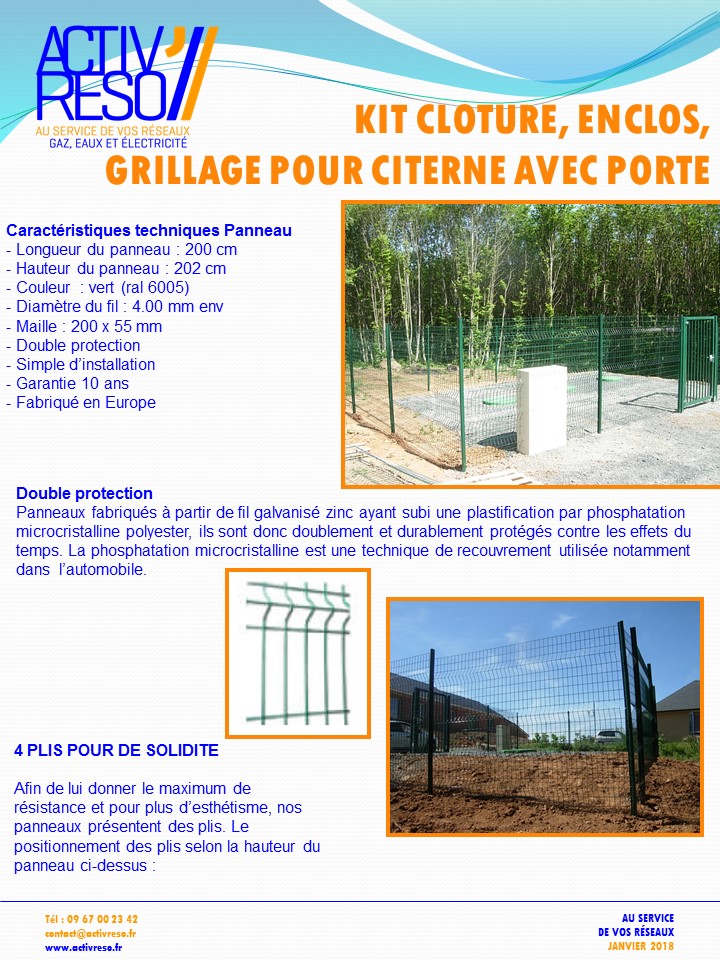 kit cloture, enclos, grillage, pour citerne avec porte - activreso