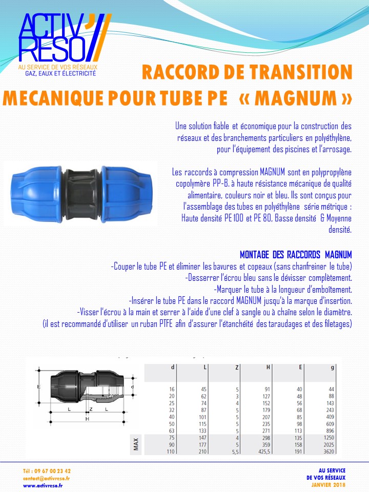 raccord de transition mécanique pour tube PE MAGNUN - activreso