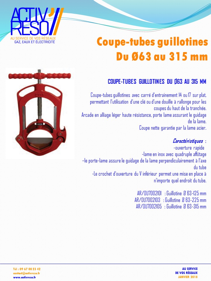 Coupe-tubes guillotine du Ø63 au 315mm - activreso