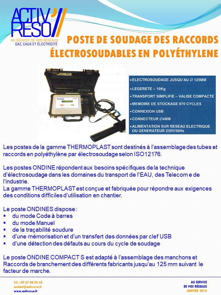 Poste soudage des raccords Esoudable en polyéthylène - activreso