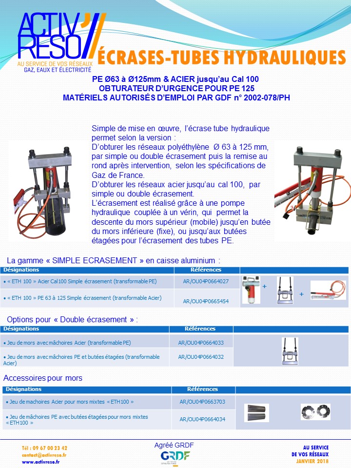 ecrase-tube hydraulique AC PE Ø63-125 - activreso