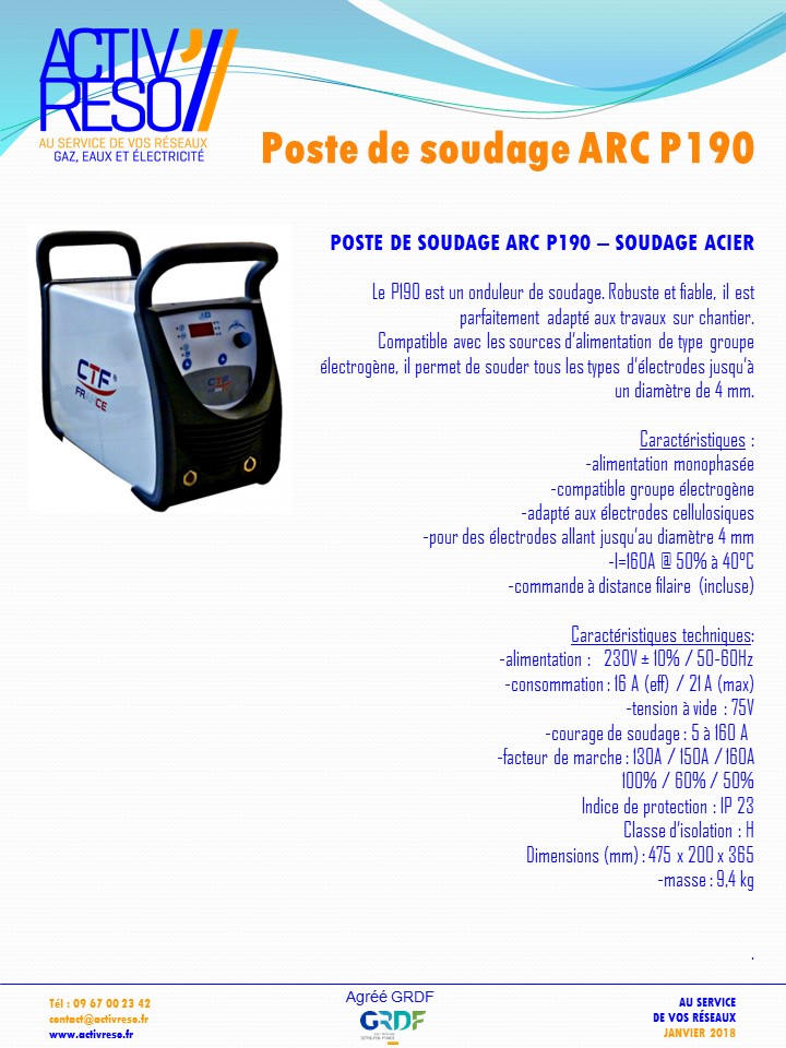 poste de soudage ARC P190 pour acier - activreso