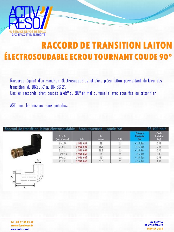 raccord transition electrosoudable laiton ecrou tournant coude 90 - activreso