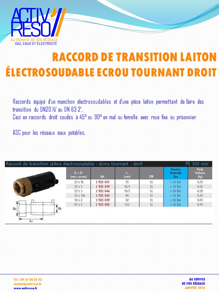 raccord transition electrosoudable laiton ecrou tournant droit - activreso