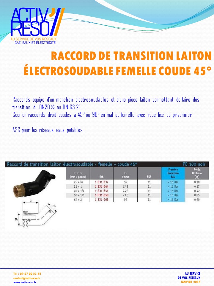 raccord transition electrosoudable laiton femelle coude 45- activreso