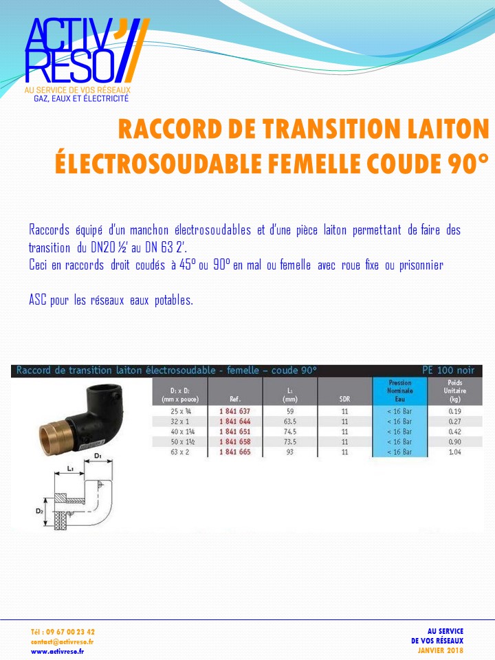 raccord transition electrosoudable laiton femelle coude 90 - activreso