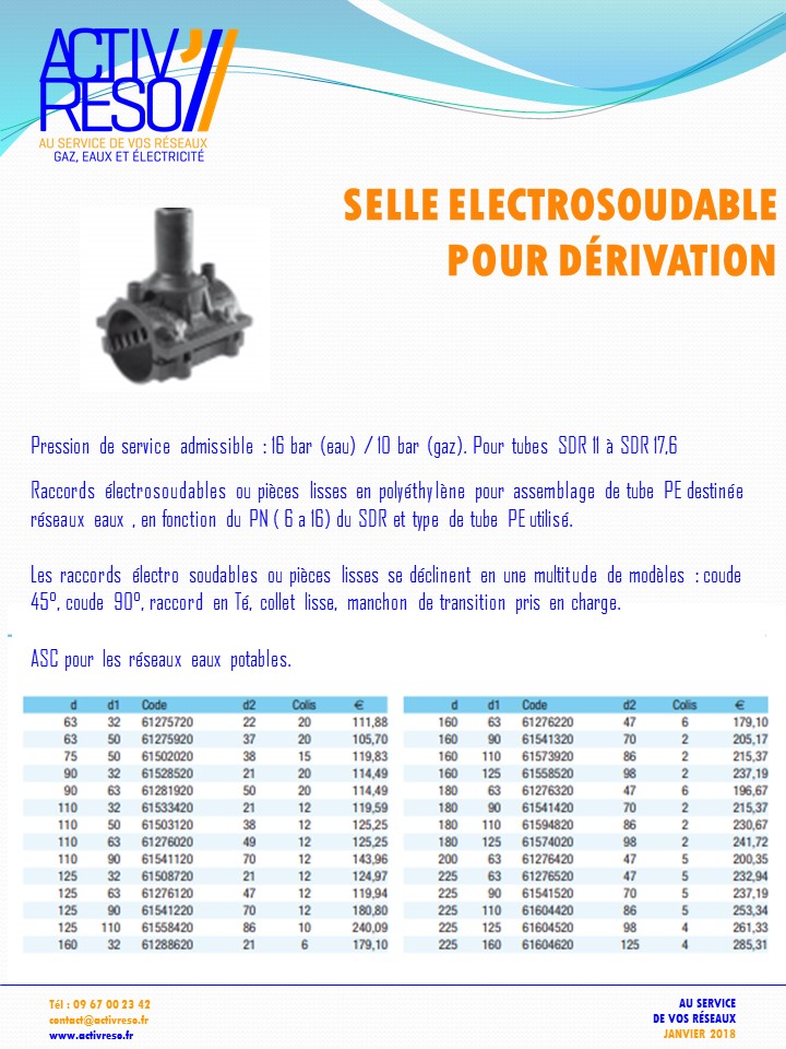 selle de derivation electrosoudable - activreso